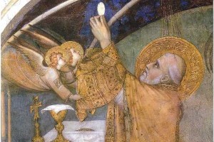 La messe miraculeuse Simone Martini (1312), Assise, église San Francesco (détail).